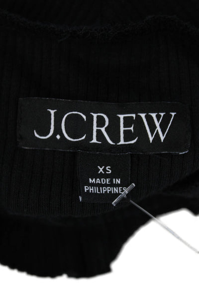 J Crew Womens Cotton Mock Neck Long Sleeve Ribbed Knit Top Black Size XS