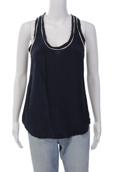 Joie Womens Scoop Neck Silk Boxy Tank Top Navy Blue White Size Extra Small