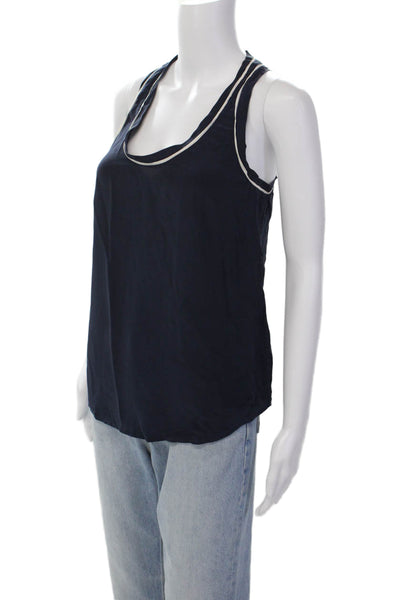Joie Womens Scoop Neck Silk Boxy Tank Top Navy Blue White Size Extra Small