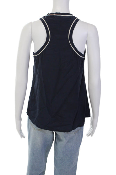 Joie Womens Scoop Neck Silk Boxy Tank Top Navy Blue White Size Extra Small