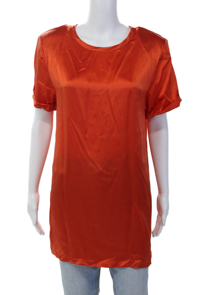 Bardo Collective Womens Short Sleeve Scoop Neck Silk Mini Dress Orange Small