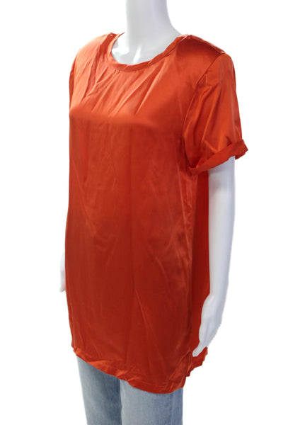Bardo Collective Womens Short Sleeve Scoop Neck Silk Mini Dress Orange Small