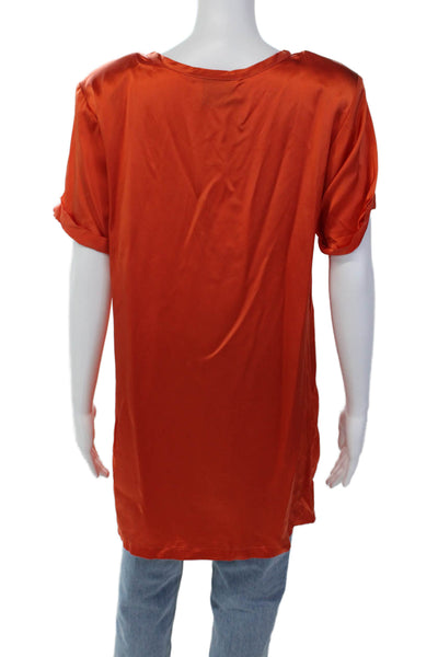 Bardo Collective Womens Short Sleeve Scoop Neck Silk Mini Dress Orange Small