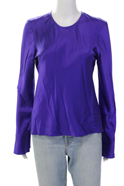 Bardo Collective Womens Long Sleeve Crew Neck Silk Shirt Purple Size Small