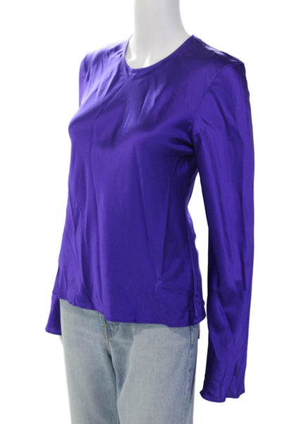 Bardo Collective Womens Long Sleeve Crew Neck Silk Shirt Purple Size Small