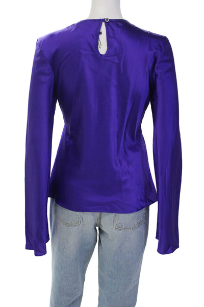 Bardo Collective Womens Long Sleeve Crew Neck Silk Shirt Purple Size Small