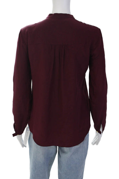 Amanda Uprichard Womens Silk Lace Up Long Sleeve Blouse Top Burgundy Size P
