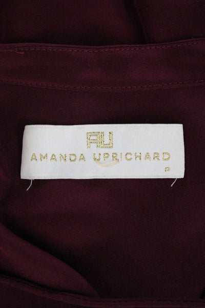 Amanda Uprichard Womens Silk Lace Up Long Sleeve Blouse Top Burgundy Size P