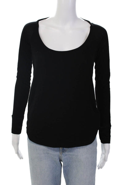 Michael Lauren Womens Ribbed Scoop Neck Long Sleeves Shirt Black Size Large