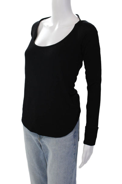 Michael Lauren Womens Ribbed Scoop Neck Long Sleeves Shirt Black Size Large