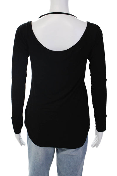 Michael Lauren Womens Ribbed Scoop Neck Long Sleeves Shirt Black Size Large