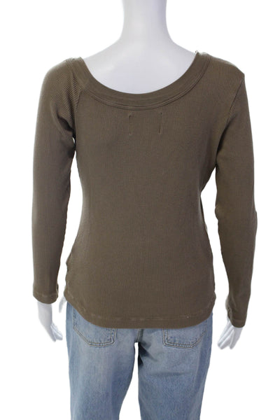 Citizens of Humanity Womens Long Sleeves Shirt Brown Organic Cotton Size Large