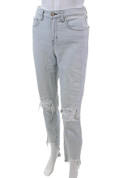 L Agence Womens High Rise Light Wash Distressed High Line Skinny Jeans Blue 24
