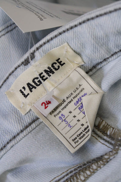L Agence Womens High Rise Light Wash Distressed High Line Skinny Jeans Blue 24