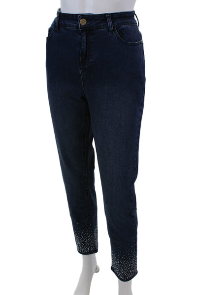 Renuar Womens Jeweled High Rise Indigo Wash Slim Leg Jeans Blue Cotton Size 4