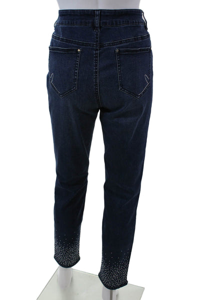 Renuar Womens Jeweled High Rise Indigo Wash Slim Leg Jeans Blue Cotton Size 4