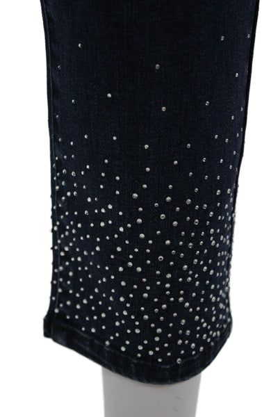 Renuar Womens Jeweled High Rise Indigo Wash Slim Leg Jeans Blue Cotton Size 4