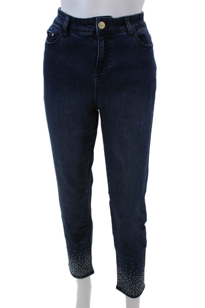 Renuar Womens Jeweled High Rise Indigo Wash Jeans Blue Cotton Size 10