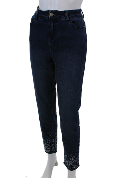 Renuar Womens Jeweled High Rise Indigo Wash Jeans Blue Cotton Size 10