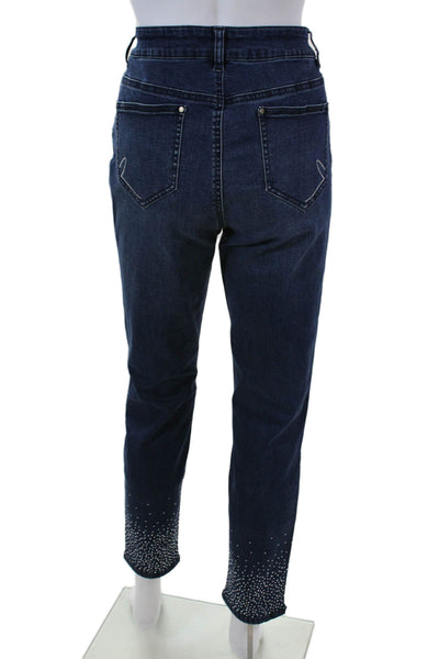Renuar Womens Jeweled High Rise Indigo Wash Jeans Blue Cotton Size 10