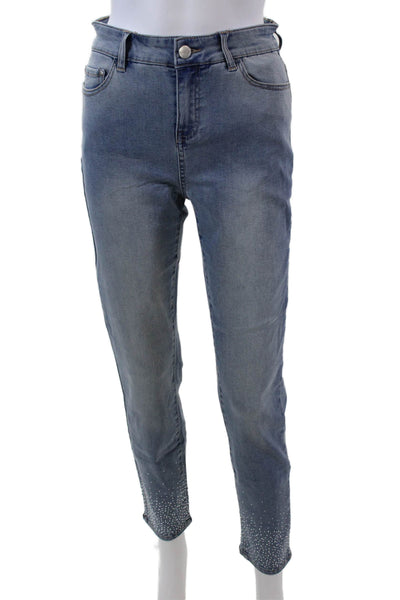 Renuar Womens Jeweled High Rise Skinny Leg Light Wash Jeans Blue Cotton Size 0