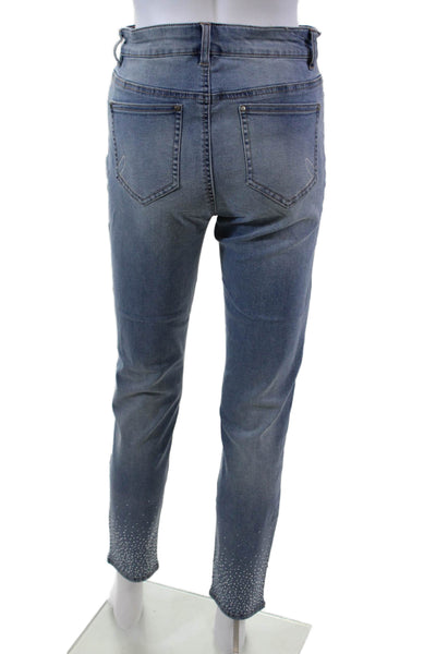 Renuar Womens Jeweled High Rise Skinny Leg Light Wash Jeans Blue Cotton Size 0