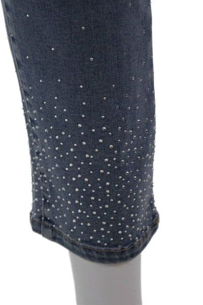 Renuar Womens Jeweled High Rise Skinny Leg Light Wash Jeans Blue Cotton Size 0