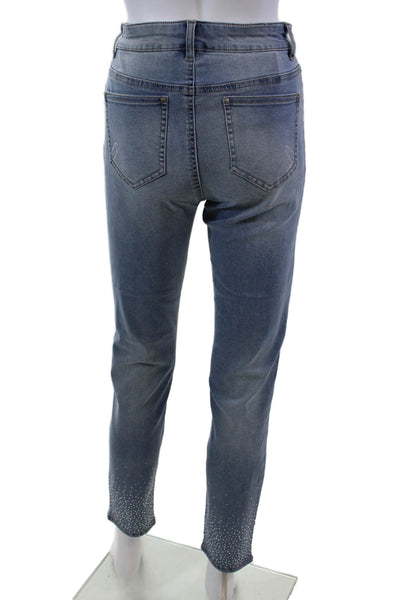 Renuar Womens Jeweled High Rise Light Wash Skinny Leg Jeans Blue Cotton Size 6