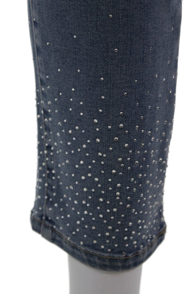 Renuar Womens Jeweled High Rise Light Wash Skinny Leg Jeans Blue Cotton Size 6