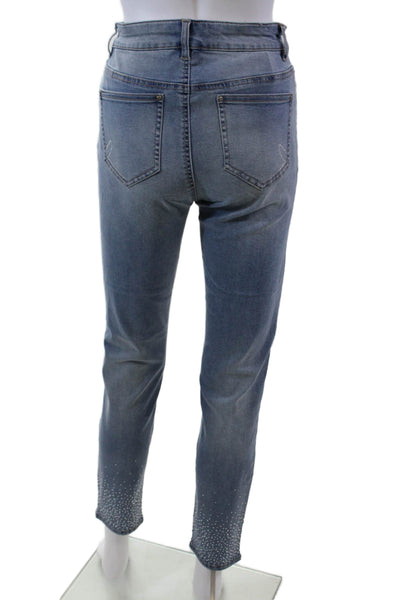 Renuar Womens Jeweled High Rise Light Wash Skinny Leg Jeans Blue Cotton Size 8