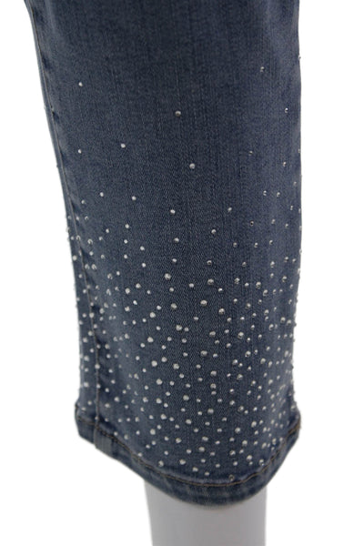 Renuar Womens Jeweled High Rise Light Wash Skinny Leg Jeans Blue Cotton Size 8