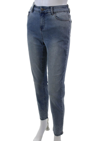 Renuar Womens Jeweled High Rise Light Wash Skinny Leg Jeans Blue Cotton Size 10
