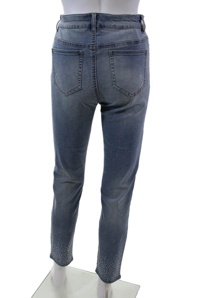 Renuar Womens Jeweled High Rise Light Wash Skinny Leg Jeans Blue Cotton Size 10