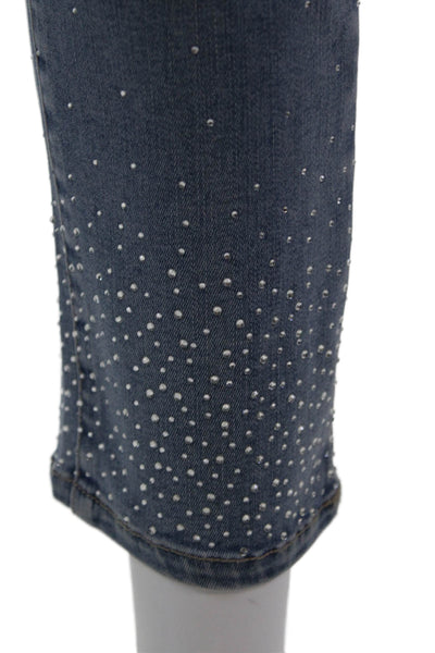 Renuar Womens Jeweled High Rise Light Wash Skinny Leg Jeans Blue Cotton Size 10