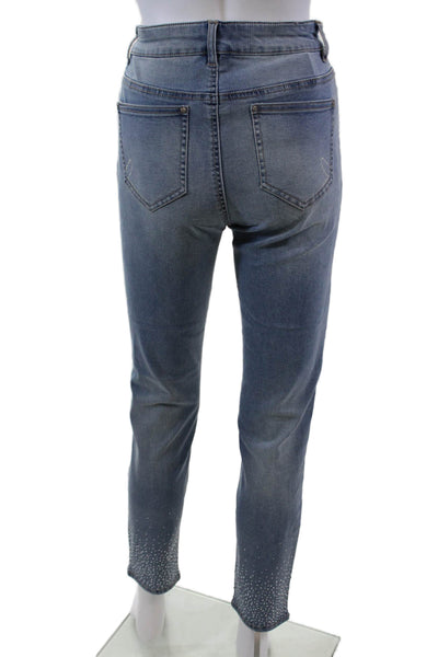 Renuar Womens Jeweled High Rise Light Wash Skinny Leg Jeans Blue Cotton Size 12