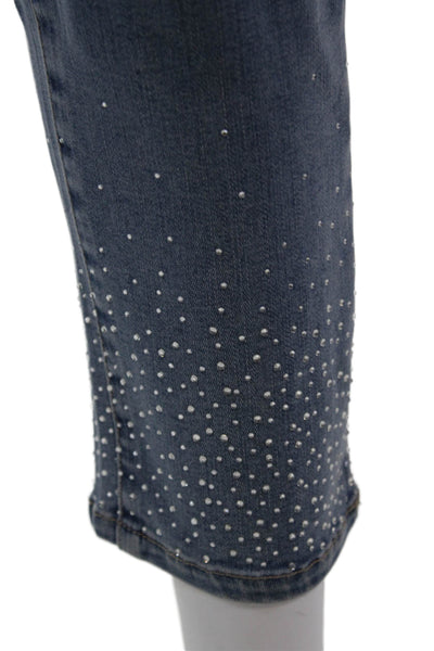 Renuar Womens Jeweled High Rise Light Wash Skinny Leg Jeans Blue Cotton Size 12