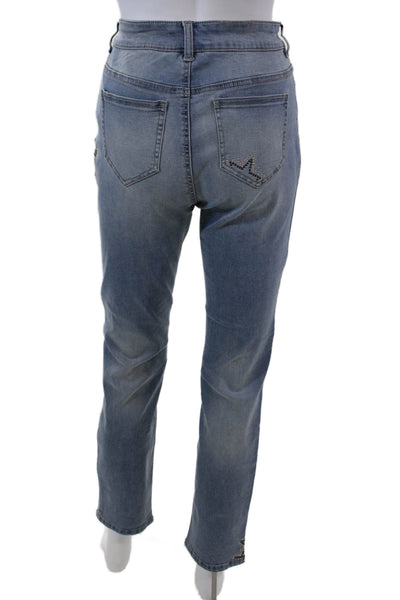 Renuar Womens Beaded Stars Print High Rise Skinny Leg Jeans Blue Size 2