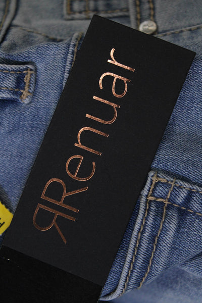 Renuar Womens Beaded Stars Print High Rise Skinny Leg Jeans Blue Size 2