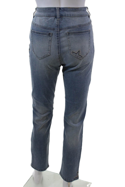 Renuar Womens Beaded Stars Print High Rise Skinny Leg Jeans Blue Cotton Size 4