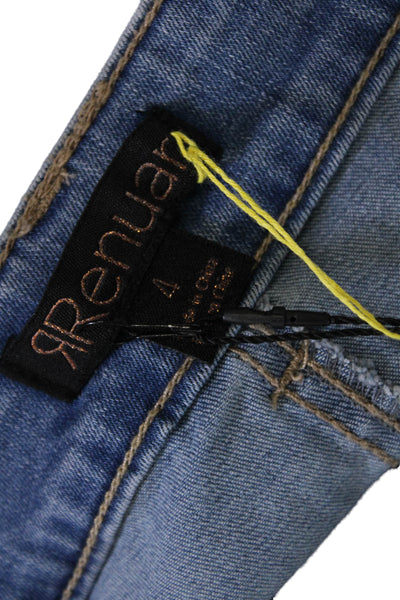 Renuar Womens Beaded Stars Print High Rise Skinny Leg Jeans Blue Cotton Size 4