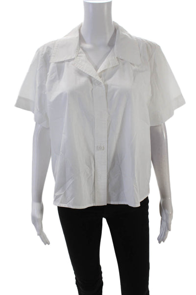 J Crew Womens Cotton Collared Short Sleeve Button Up Blouse Top White Size 14
