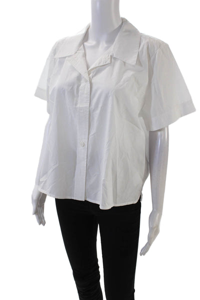 J Crew Womens Cotton Collared Short Sleeve Button Up Blouse Top White Size 14