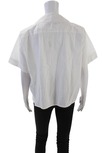 J Crew Womens Cotton Collared Short Sleeve Button Up Blouse Top White Size 14