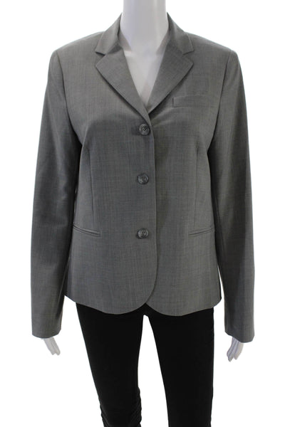 Theory Womens Wool Notch Collar Button Up Blazer Jacket Light Gray Size 12