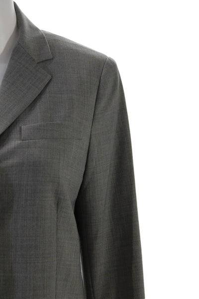 Theory Womens Wool Notch Collar Button Up Blazer Jacket Light Gray Size 12