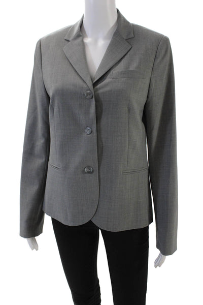 Theory Womens Wool Notch Collar Button Up Blazer Jacket Light Gray Size 12
