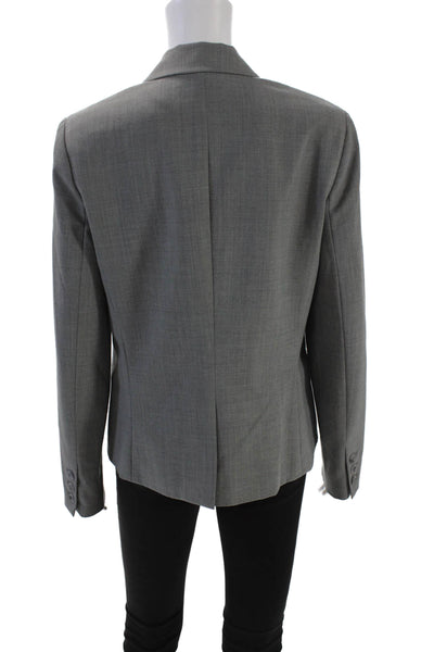 Theory Womens Wool Notch Collar Button Up Blazer Jacket Light Gray Size 12