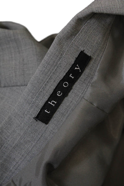 Theory Womens Wool Notch Collar Button Up Blazer Jacket Light Gray Size 12