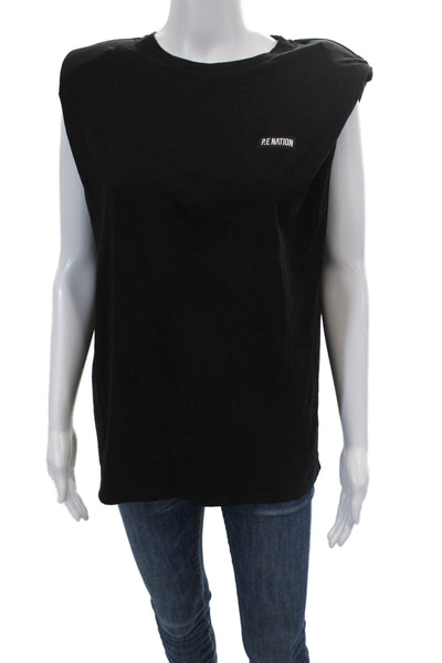 PE Nation Womens Cotton Padded Shoulder Sleeveless Tank Top Black Size S