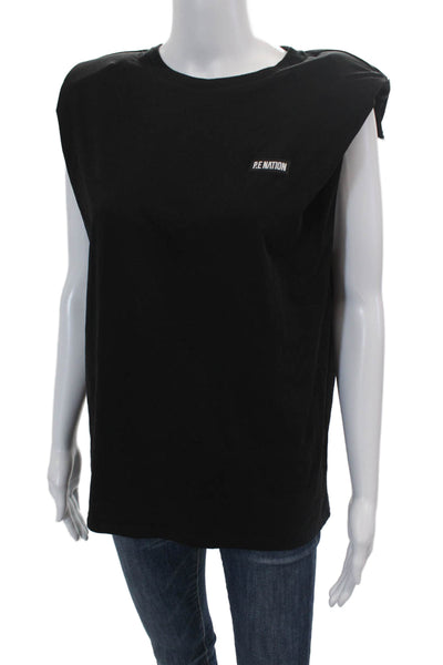 PE Nation Womens Cotton Padded Shoulder Sleeveless Tank Top Black Size S